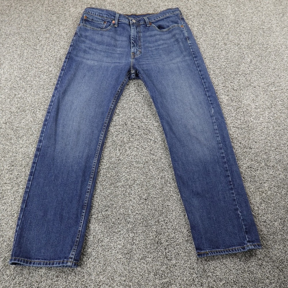 Levis Jeans Mens 36X30 Dark Blue Denim Pants 505 Straight Work Stretch American